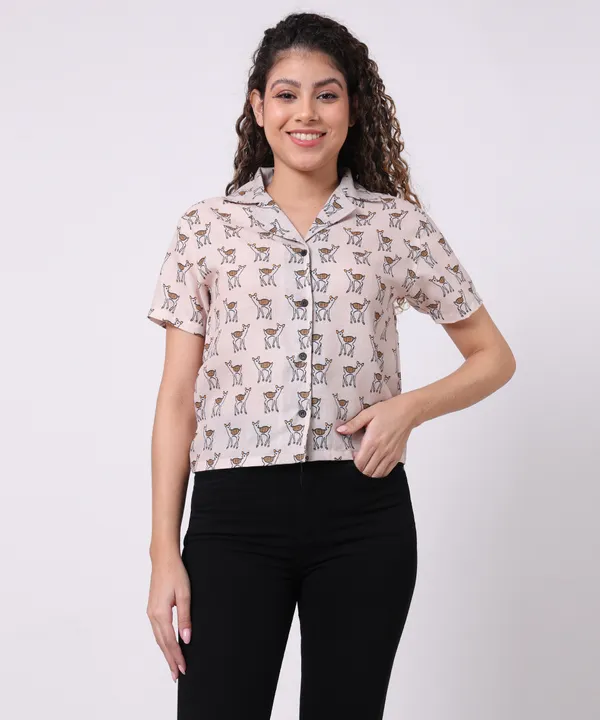 Cream_Cotton_Slub_Deer_Printed_Regular_Fit_Casual_Shirt_For_Women