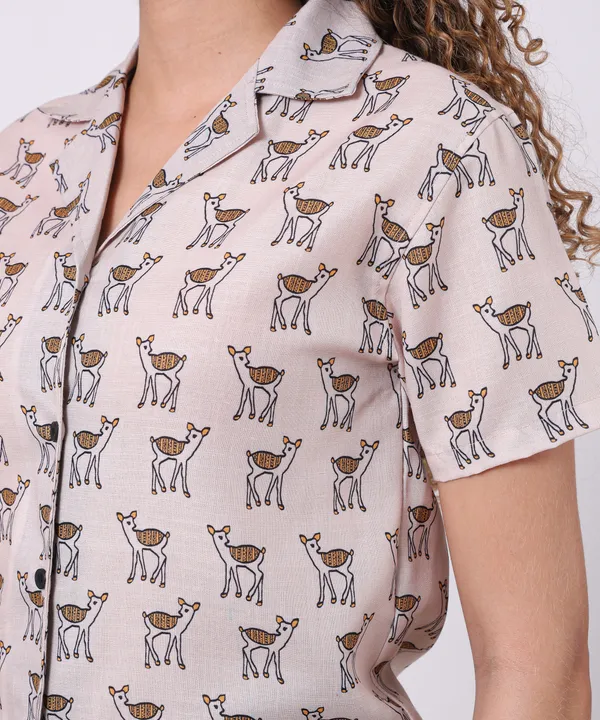 Cream_Cotton_Slub_Deer_Printed_Regular_Fit_Casual_Shirt_For_Women