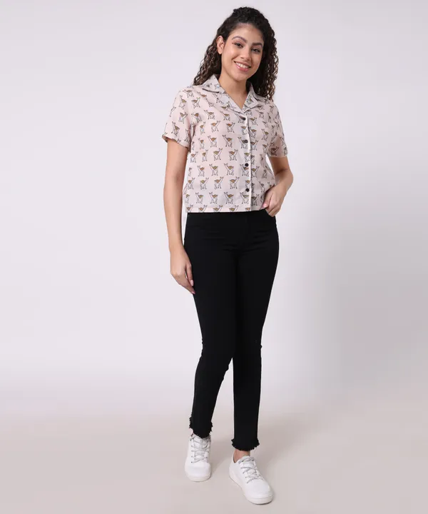 Cream_Cotton_Slub_Deer_Printed_Regular_Fit_Casual_Shirt_For_Women