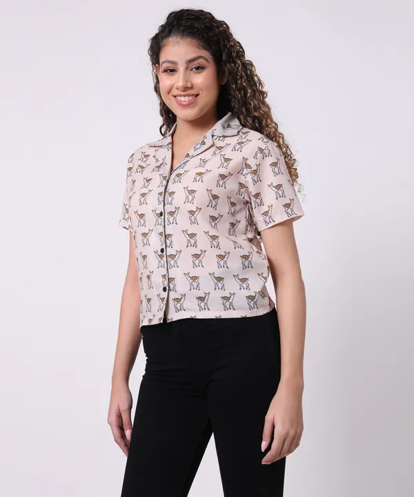 Cream_Cotton_Slub_Deer_Printed_Regular_Fit_Casual_Shirt_For_Women