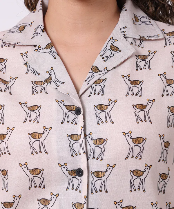 Cream_Cotton_Slub_Deer_Printed_Regular_Fit_Casual_Shirt_For_Women