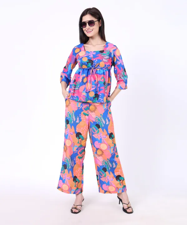 Blue_Cotton_Colourful_Free_Flowing_Abstract_Printed_Top_With_Trouser_Co_Ord_Set_For_Women