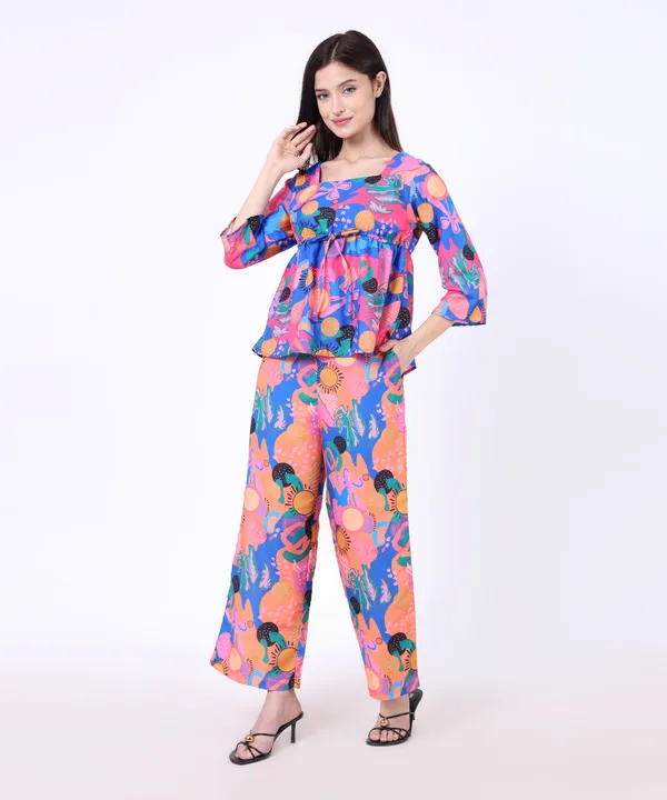 Blue_Cotton_Colourful_Free_Flowing_Abstract_Printed_Top_With_Trouser_Co_Ord_Set_For_Women