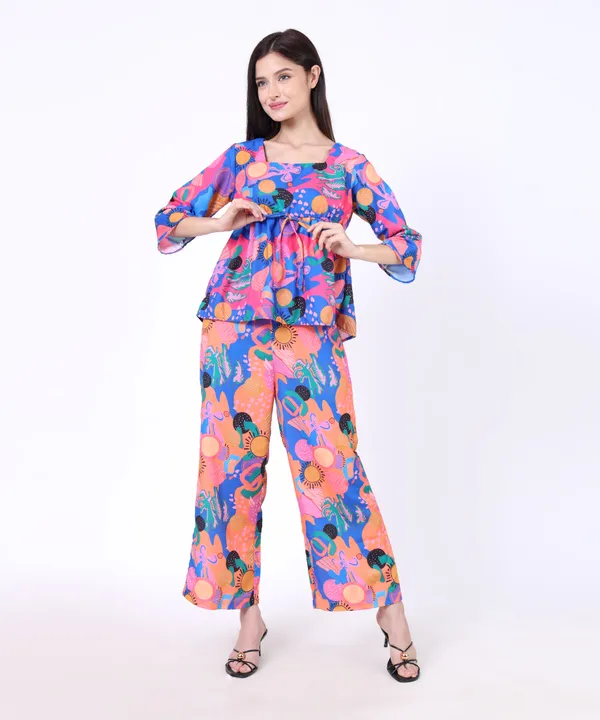 Blue_Cotton_Colourful_Free_Flowing_Abstract_Printed_Top_With_Trouser_Co_Ord_Set_For_Women