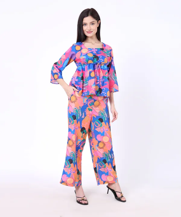 Blue_Cotton_Colourful_Free_Flowing_Abstract_Printed_Top_With_Trouser_Co_Ord_Set_For_Women