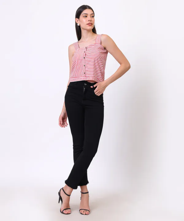 Red_And_White_Cotton_Square_Neck_Striped_Button_Down_Top_For_Women