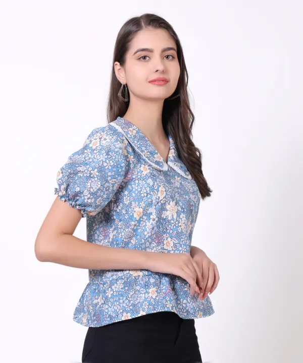 Blue_Floral_Puff_Sleeve_Peplum_Top_with_Peter_Pan_Collar
