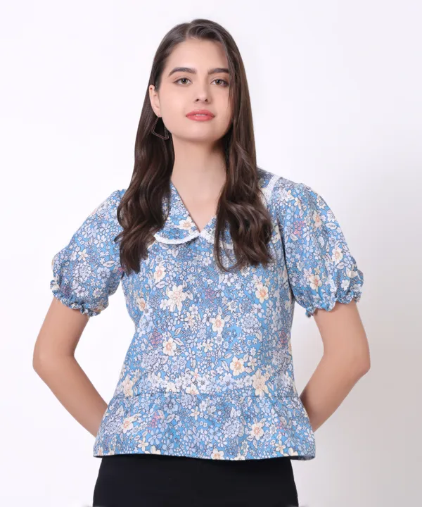 Blue_Floral_Puff_Sleeve_Peplum_Top_with_Peter_Pan_Collar