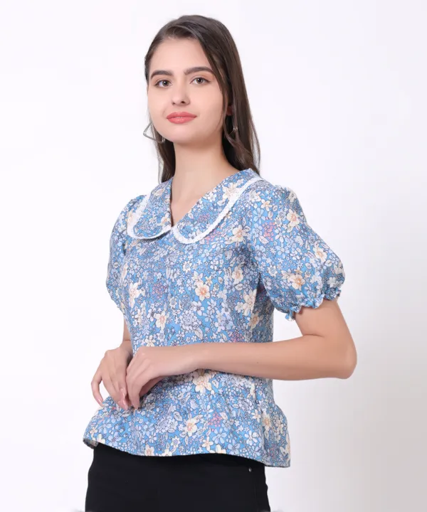 Blue_Floral_Puff_Sleeve_Peplum_Top_with_Peter_Pan_Collar