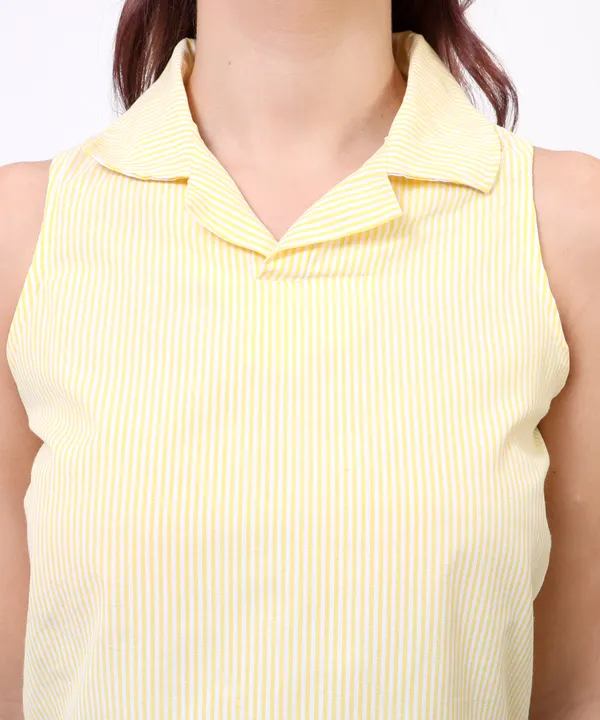 Lemon_And_White_Cotton_Lemon_White_Striped_Asymmetric_Hem_Shirt_Collar_Top_For_Women