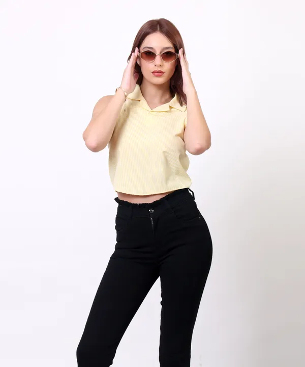 Lemon_And_White_Cotton_Lemon_White_Striped_Asymmetric_Hem_Shirt_Collar_Top_For_Women