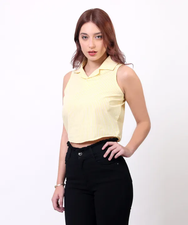 Lemon_And_White_Cotton_Lemon_White_Striped_Asymmetric_Hem_Shirt_Collar_Top_For_Women