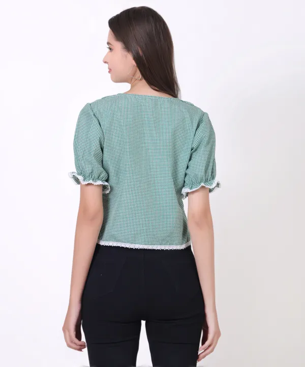 Fresh_Mint_Puff_Sleeve_Gingham_Top_With_Lace_Detailing