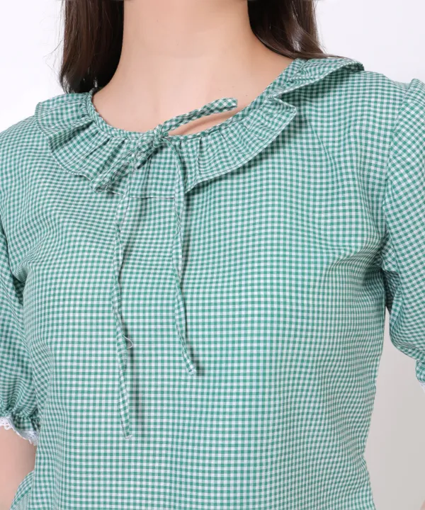 Fresh_Mint_Puff_Sleeve_Gingham_Top_With_Lace_Detailing