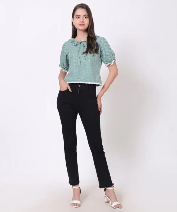 Fresh_Mint_Puff_Sleeve_Gingham_Top_With_Lace_Detailing