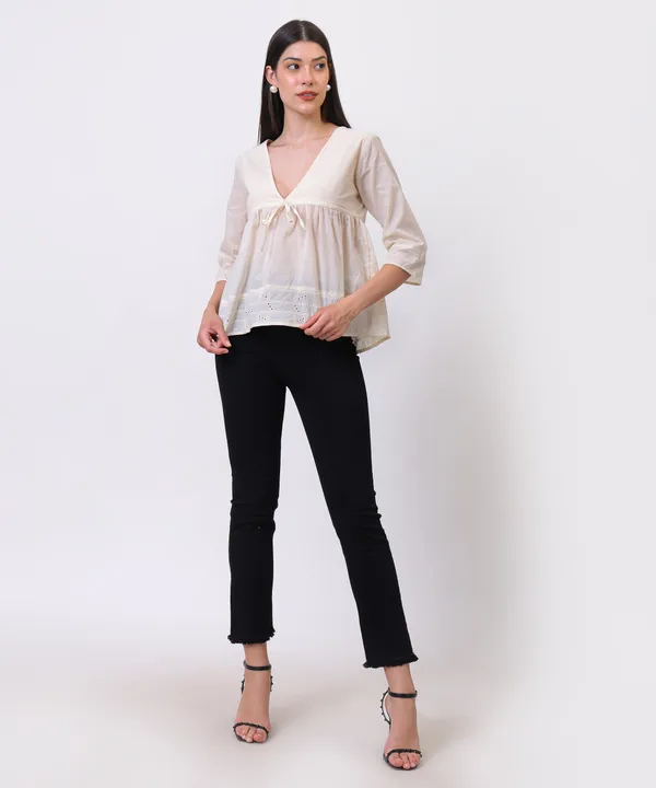 Cream_Cotton_Cutwork_Tie_Up_Empire_Waist_Top_For_Women