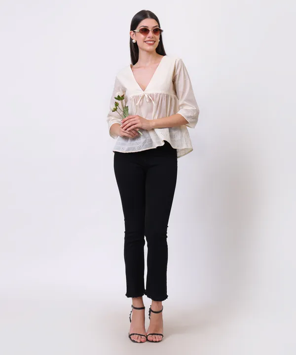 Cream_Cotton_Cutwork_Tie_Up_Empire_Waist_Top_For_Women