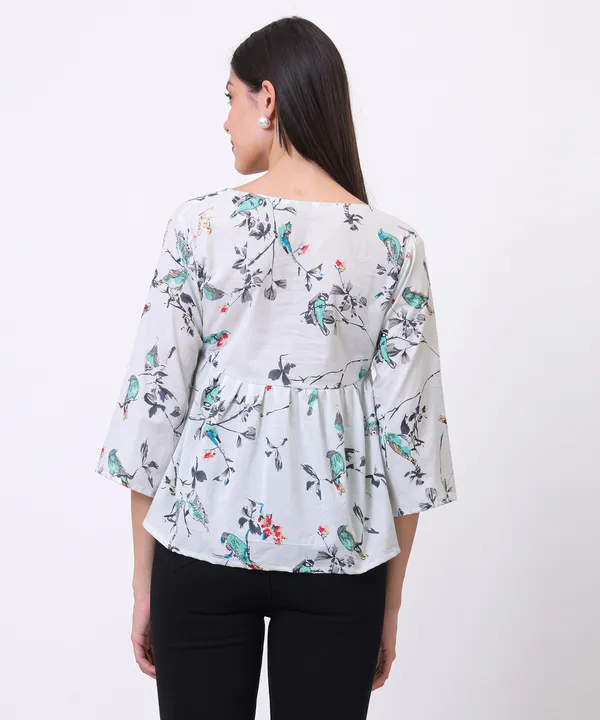 Light_Green_Cotton_Bird_Printed_Tie_Up_Empire_Waist_Top_For_Women