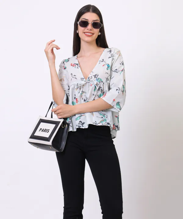 Light_Green_Cotton_Bird_Printed_Tie_Up_Empire_Waist_Top_For_Women
