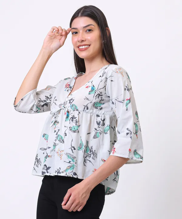 Light_Green_Cotton_Bird_Printed_Tie_Up_Empire_Waist_Top_For_Women