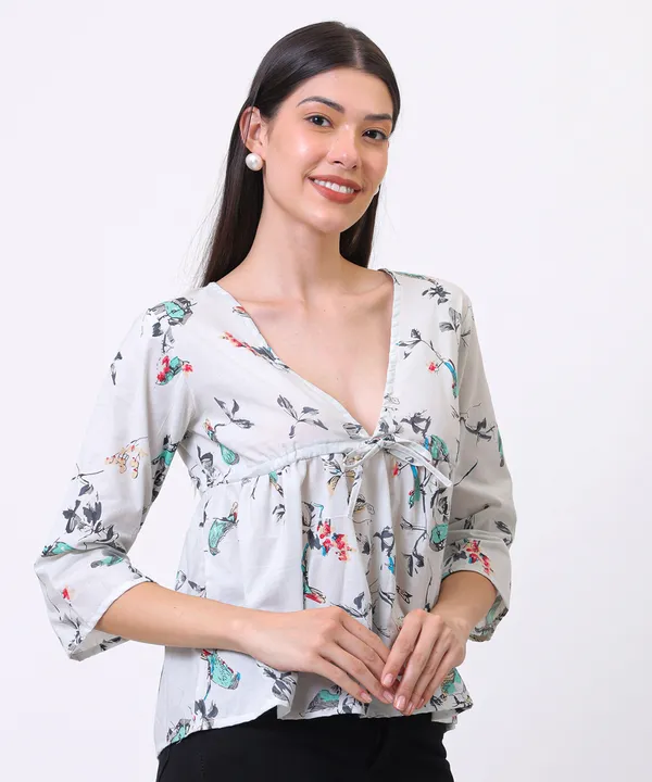 Light_Green_Cotton_Bird_Printed_Tie_Up_Empire_Waist_Top_For_Women