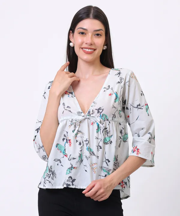 Light_Green_Cotton_Bird_Printed_Tie_Up_Empire_Waist_Top_For_Women