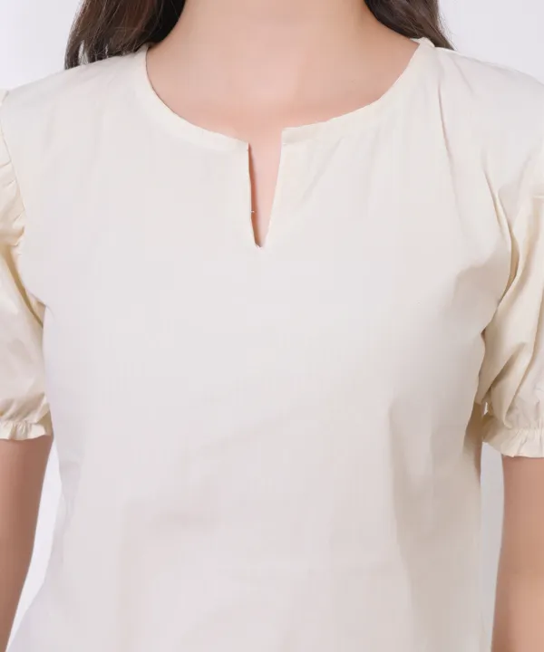Stylish_Cream_Solid_Puff_Sleeve_Peplum_Top
