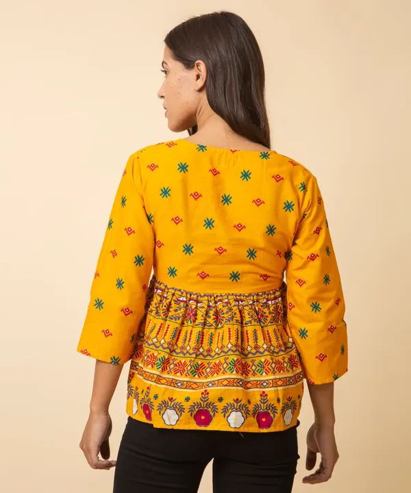 Mustard_Cotton_Bohemian_Printed_Tie_Up_Empire_Waist_Top_For_Women
