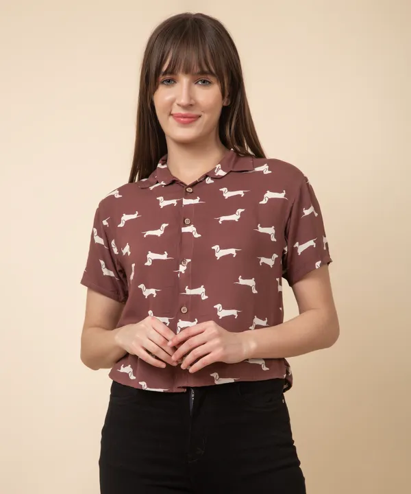 Brown_Rayon_Dog_Printed_Rayon_Casual_Shirt_For_Women