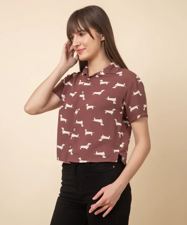 Brown_Rayon_Dog_Printed_Rayon_Casual_Shirt_For_Women