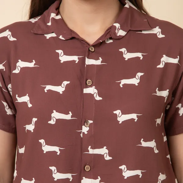 Brown_Rayon_Dog_Printed_Rayon_Casual_Shirt_For_Women