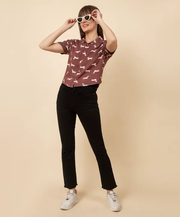 Brown_Rayon_Dog_Printed_Rayon_Casual_Shirt_For_Women