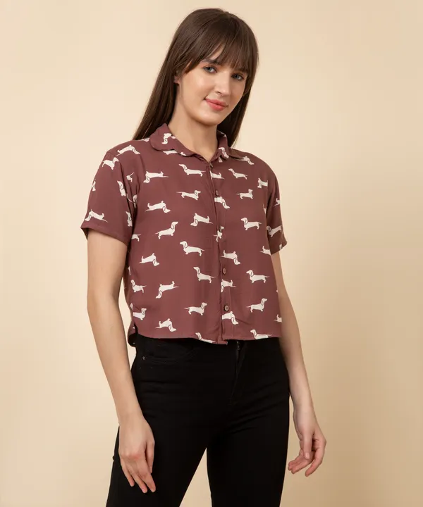 Brown_Rayon_Dog_Printed_Rayon_Casual_Shirt_For_Women