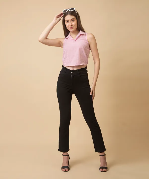 Coral_And_White_Cotton_Striped_Asymmetric_Top_For_Women