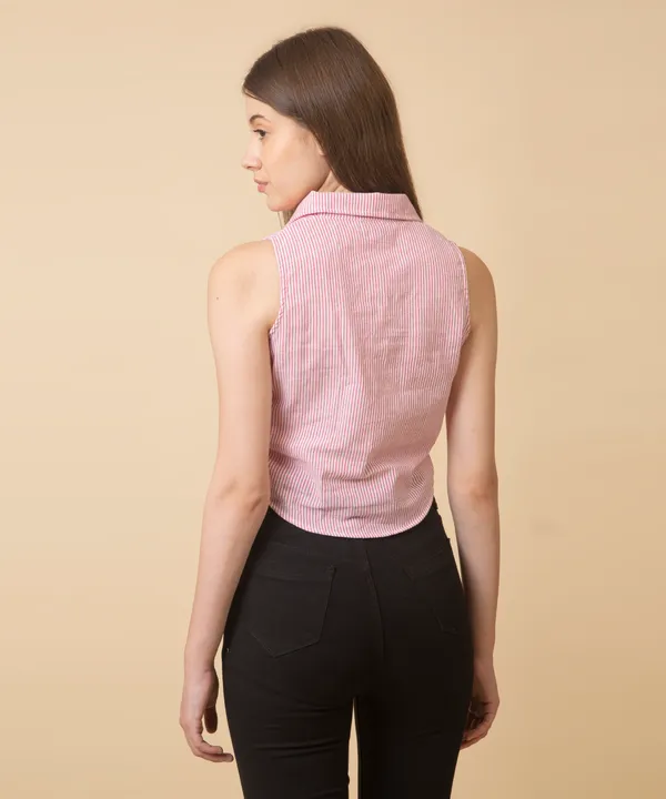 Coral_And_White_Cotton_Striped_Asymmetric_Top_For_Women