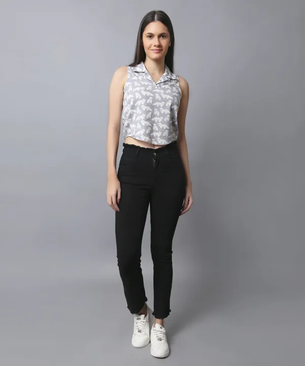 Grey_Cotton_Slub_Kitty_Printed_Asymmetric_Hem_Shirt_Collar_Top_For_Women