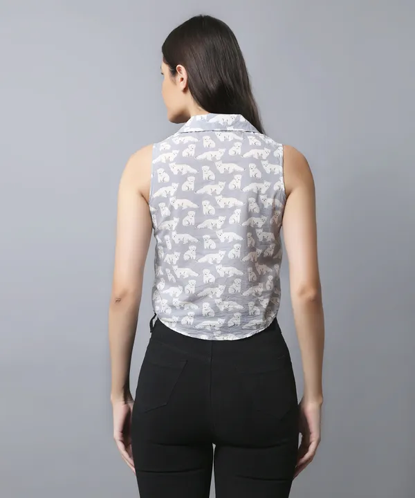 Grey_Cotton_Slub_Kitty_Printed_Asymmetric_Hem_Shirt_Collar_Top_For_Women