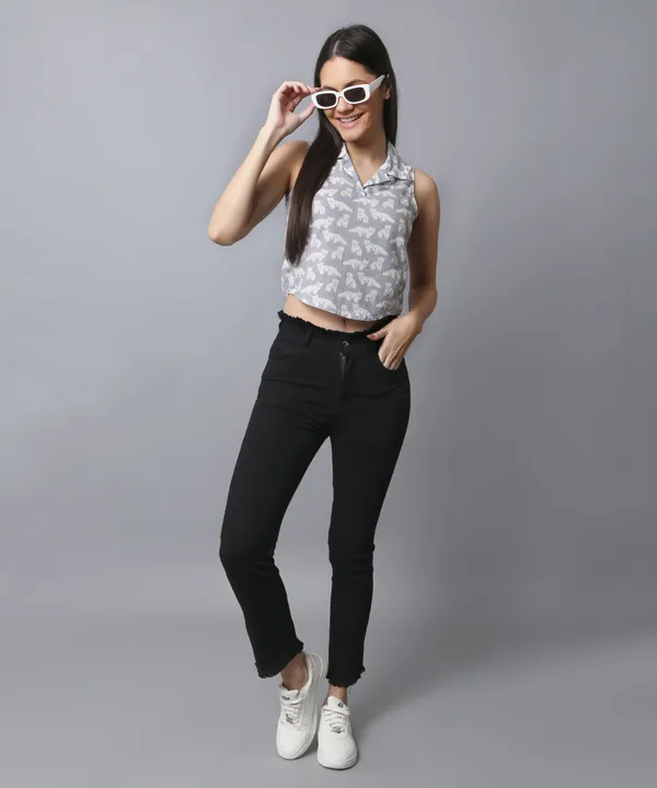 Grey_Cotton_Slub_Kitty_Printed_Asymmetric_Hem_Shirt_Collar_Top_For_Women
