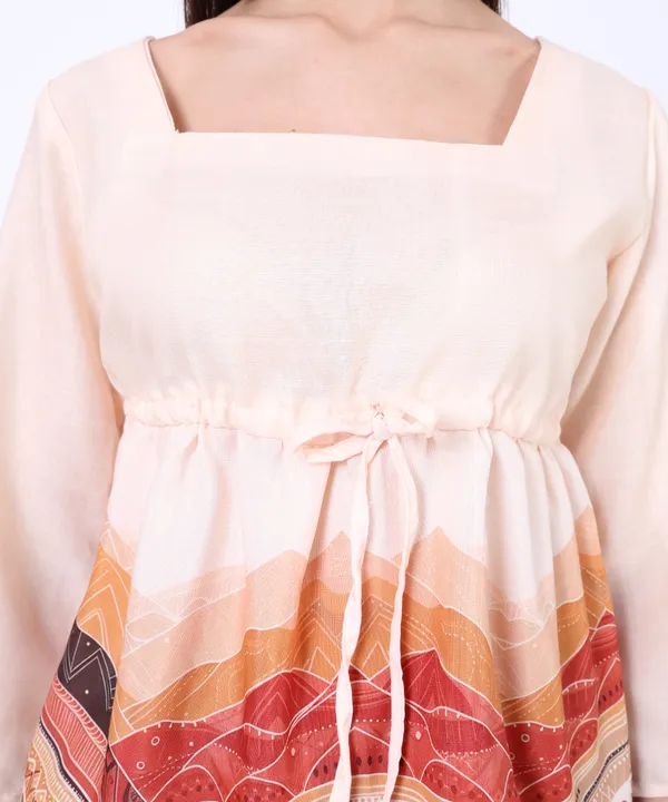 Beige_Cotton_Mountain_Tribal_Empire_Waist_Printed_Top_With_Trouser_Co_Ord_Set_For_Women