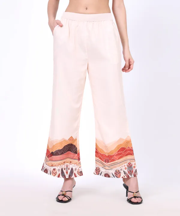 Beige_Cotton_Mountain_Tribal_Printed_Square_Neck_Top_With_Trouser_Co_Ord_Set_For_Women