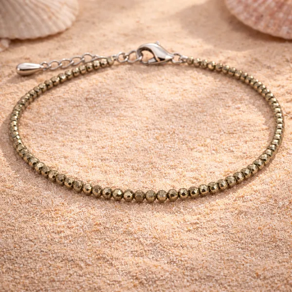 Golden_Metallic_Natural_Pyrite_Beads_With_Elastic_Thread_Anklet_For_Unisex