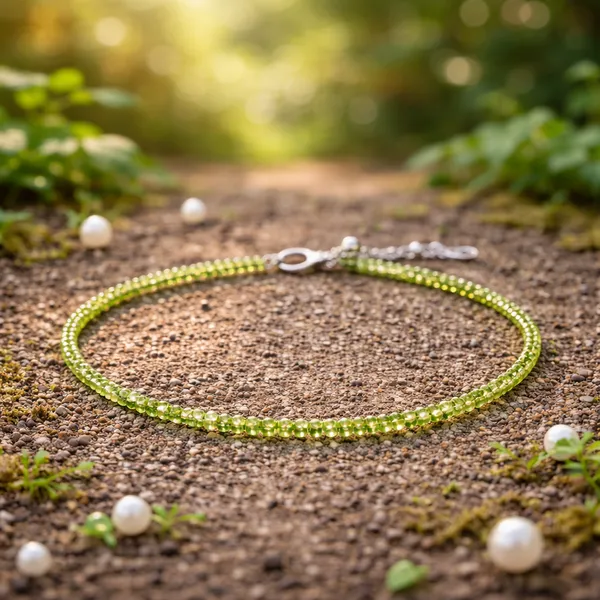 Light_Green_Natural_Peridot_Beads_With_Elastic_Thread_Anklet_For_Unisex