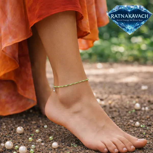 Light_Green_Natural_Peridot_Beads_With_Elastic_Thread_Anklet_For_Unisex