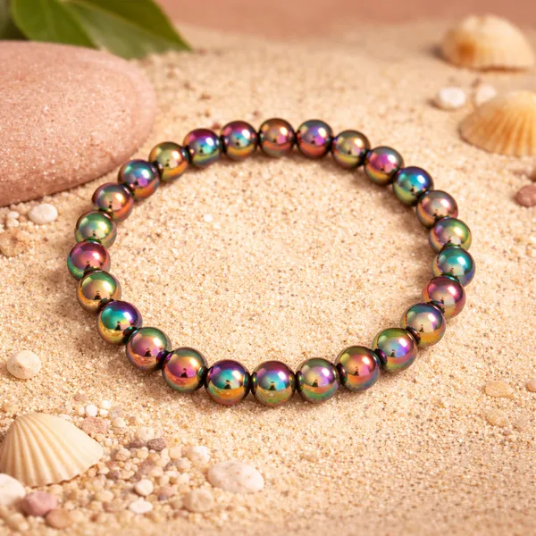 Metallic_Grey_Aura_Coated_Hematite_Beads_With_Elastic_Thread_Bracelet_For_Unisex