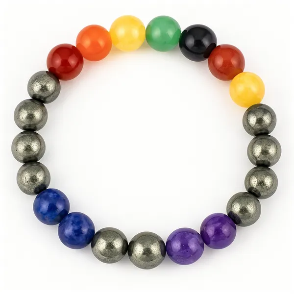 Multicolor_Mix_Natural_Chakra_Stones_Beads_With_Elastic_Thread_Bracelet_For_Unisex
