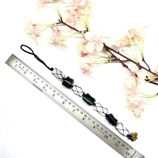White_&_Black_Natural_Selenite_&_Tourmaline_Stones_With_Thread_Hanger_For_Unisex