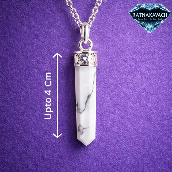 White_With_Grey_Veins_Natural_Howlite_Stone_With_Metal_Cap_Pencil_Pendant_For_Unisex