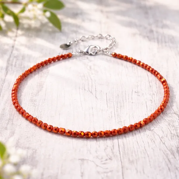Brick_Red_Natural_Jasper_Beads_With_Elastic_Thread_Anklet_For_Unisex