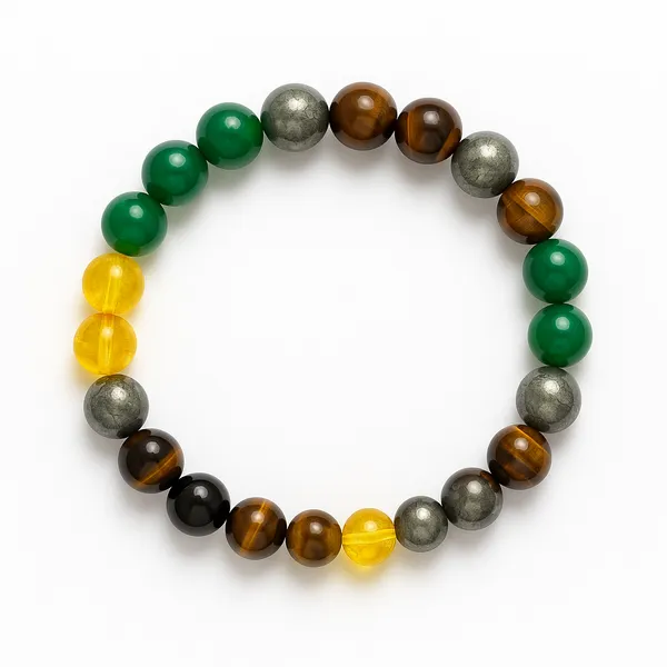 Golden_Metallic_Natural_Pyrite,_Citrine_&_Aventurine_Beads_With_Elastic_Thread_Bracelet_For_Unisex