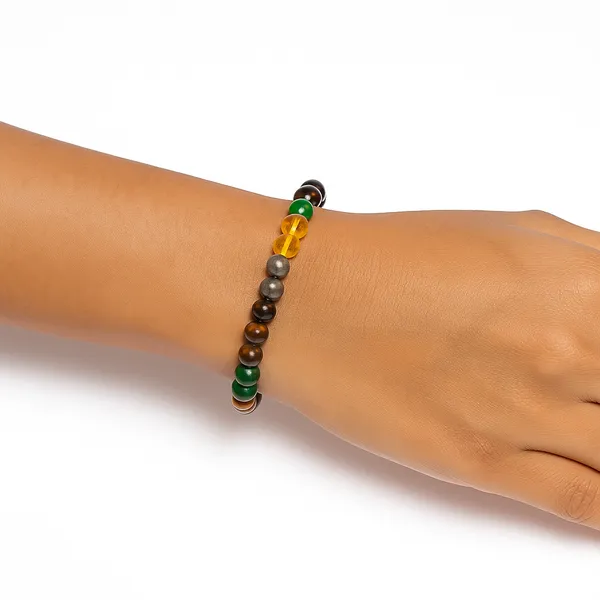 Golden_Metallic_Natural_Pyrite,_Citrine_&_Aventurine_Beads_With_Elastic_Thread_Bracelet_For_Unisex
